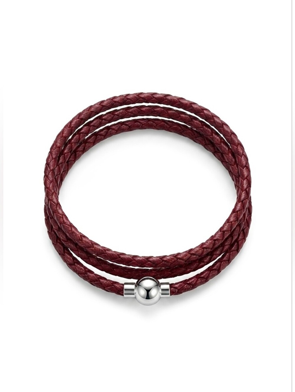Linx Triple Burgundy Leather Braided Cord Bracelet with Magnetic Clasp